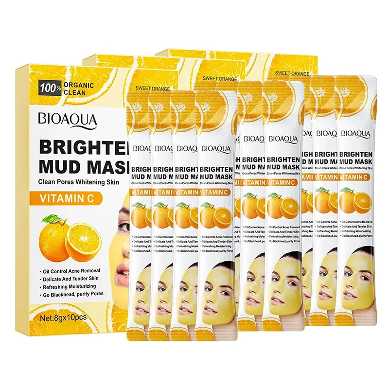 BIOAQUA Vitamin C Mud Masks (30pcs) – Cucumber, Moisturizing, Anti-Aging & Brightening