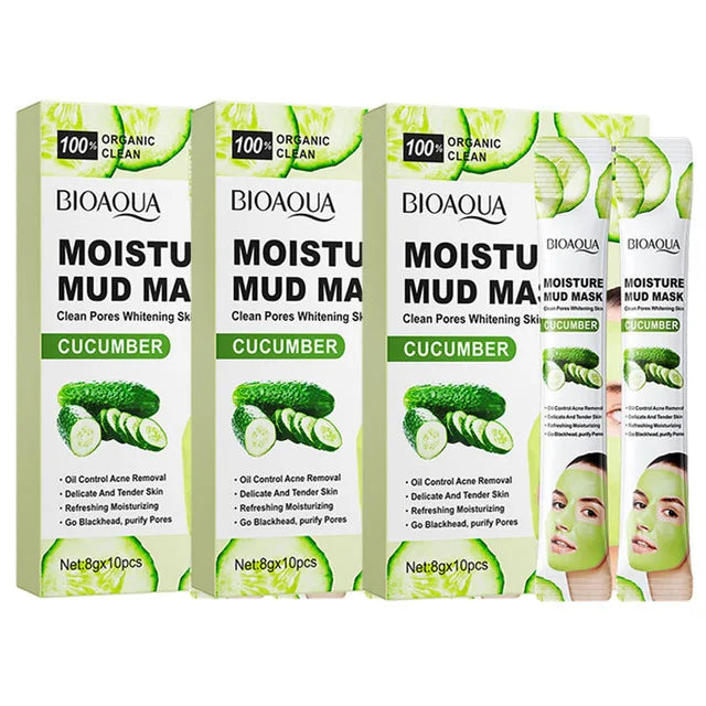 BIOAQUA Vitamin C Mud Masks (30pcs) – Cucumber, Moisturizing, Anti-Aging & Brightening