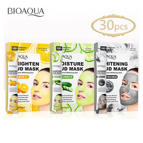 BIOAQUA Vitamin C Mud Masks (30pcs) – Cucumber, Moisturizing, Anti-Aging & Brightening