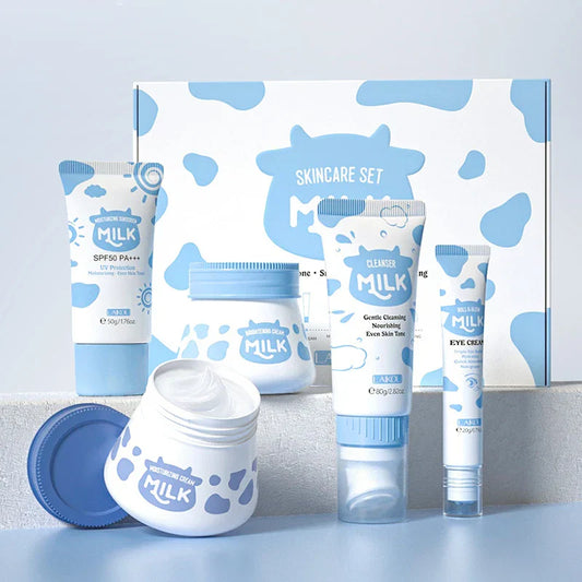 Milk Essence Skin Care Set (5pcs) – Hydrating, Brightening & Acne-Fighting Skincare Revolution