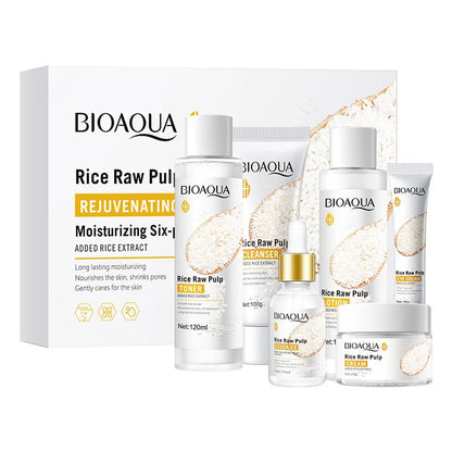 BIOAQUA Rice Raw Pulp Skin Care Set (6pcs) – Firming, Moisturizing & Complete Korean Face Care