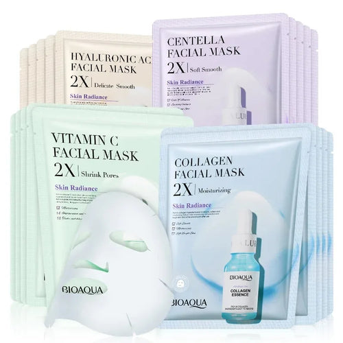 BIOAQUA Centella & Collagen Face Masks (20pcs) – Hydrating, Refreshing & Skin Care