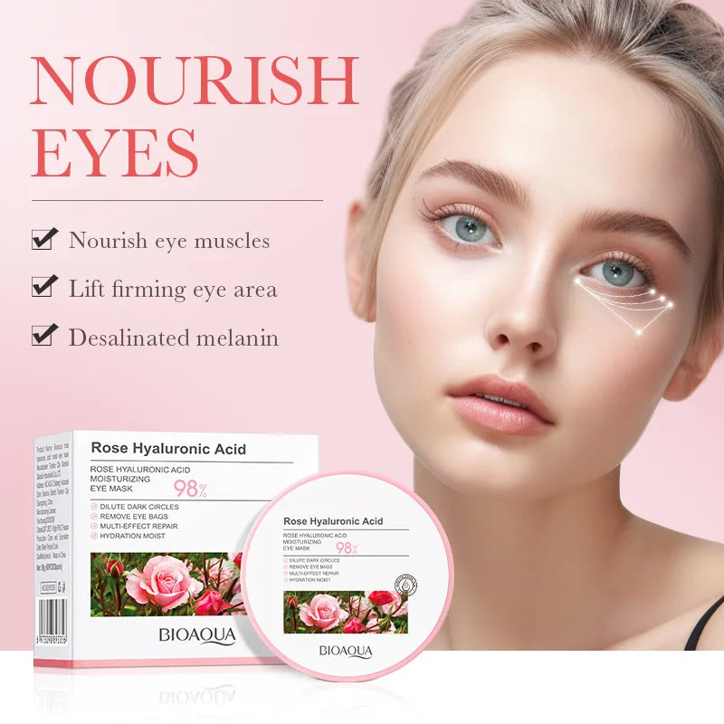 BIOAQUA Rose & Hyaluronic Acid Eye Masks (60pcs) – Anti-Dark Circles, Firming & Hydrating