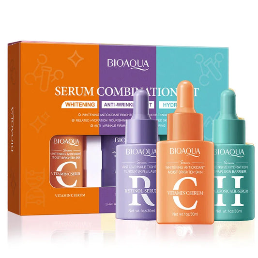 BIOAQUA Face Serum Set (3pcs) – Vitamin C, Retinol & Hyaluronic Acid for Hydrating, Firming & Brightening