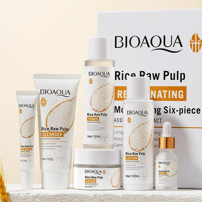 BIOAQUA Rice Raw Pulp Skin Care Set (6pcs) – Firming, Moisturizing & Complete Korean Face Care